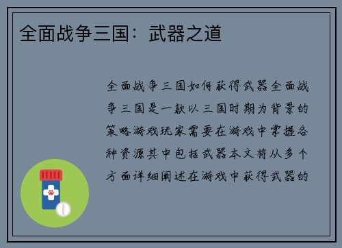 全面战争三国：武器之道